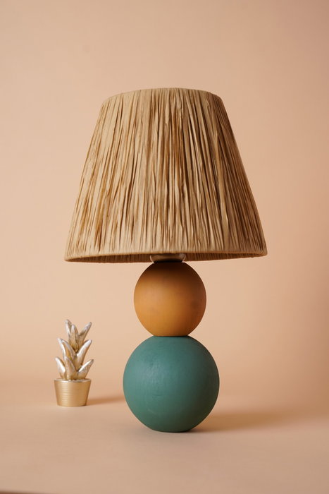 Opviq Lámpara de Mesa con Cuerpo de Madera y Pantalla de Tela Multicolor